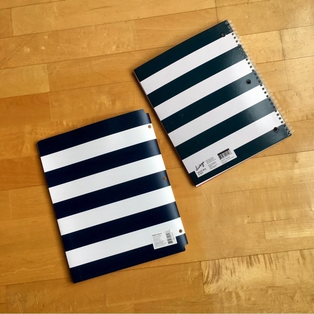 Nautical Anchor on Stripe Notebook + Folder Stationery Set, Navy, White, Red